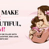 Mother lovingly embracing her child surrounded by pink floral elements, with the message “You make life beautiful, Mom! Happy Mother’s Day” on a soft pastel background.