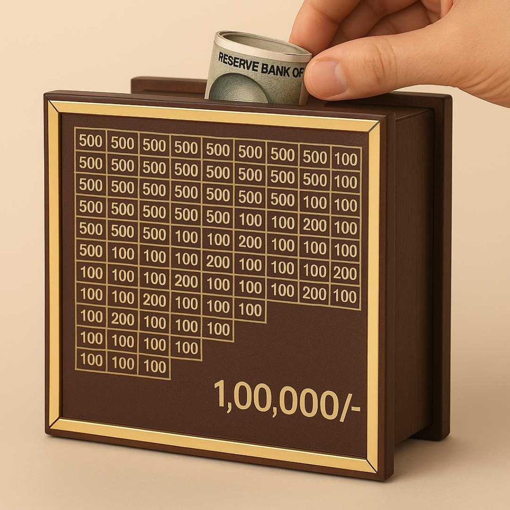 Premium Wooden Money Saving Box with Indian Currency Tracker