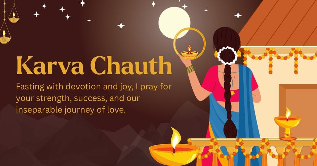 Happy Karwa Chauth 2025 celebration with couple and moon