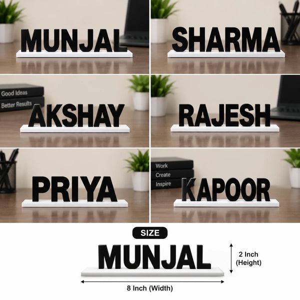 3D desk name plate size guide 8 inch width and 2 inch height