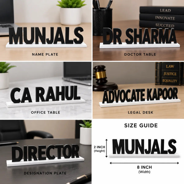 3D printed desk name plate examples for office doctor CA advocate and director tables