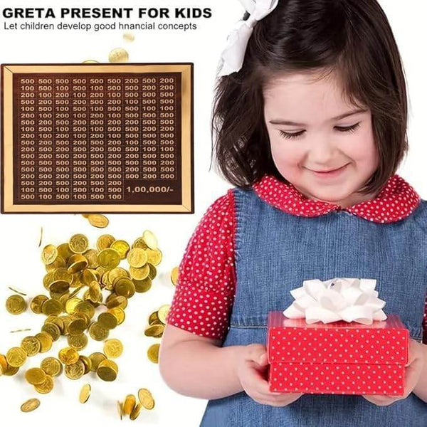 Premium Wooden 1 Lakh Money Saving Box with Gold Frame – Stylish Indian Currency Tracker Bank - IG Store