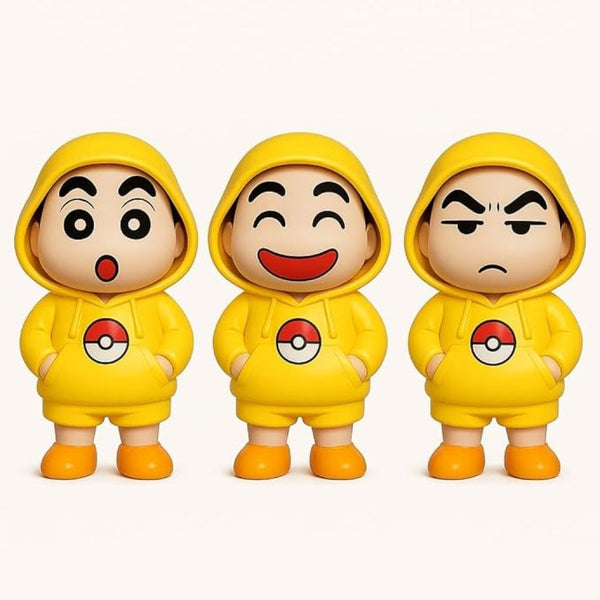 three Shinchan face changing toys with different expressions