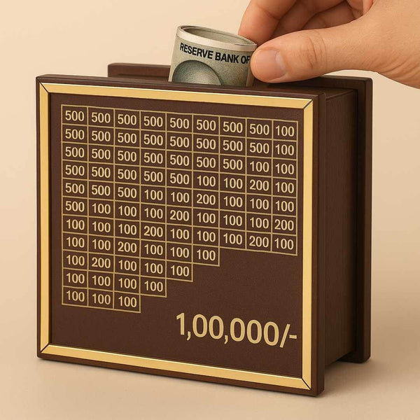 Wooden Money Saving Box for ₹1 Lakh Goal – Piggy Bank for Adults & Kids - IG Store