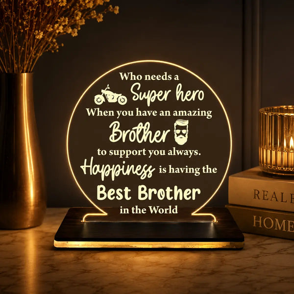 Best Brother quote acrylic LED table top lamp with golden warm glow