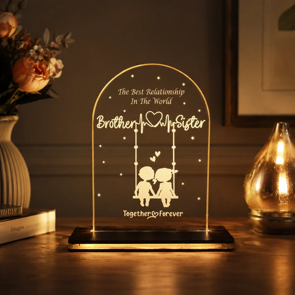 Brother Sister relationship acrylic LED table top lamp with warm glowing design
