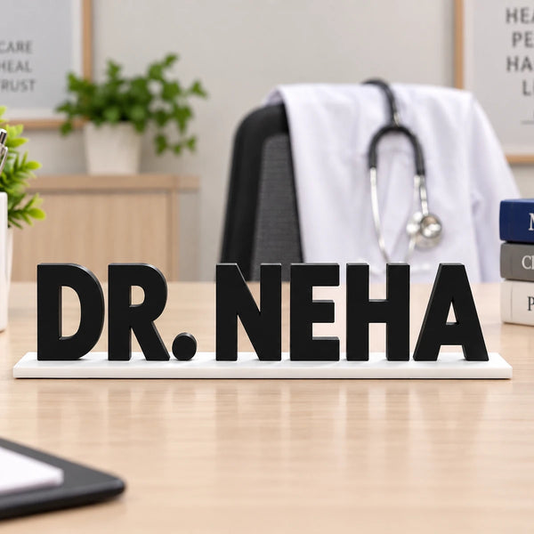 Doctor desk name plate for clinic table made with 3D printed PLA filament