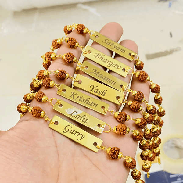 Personalized Rudraksha Name Rakhi – Custom Engraved Rakhi for Brother - IG Store