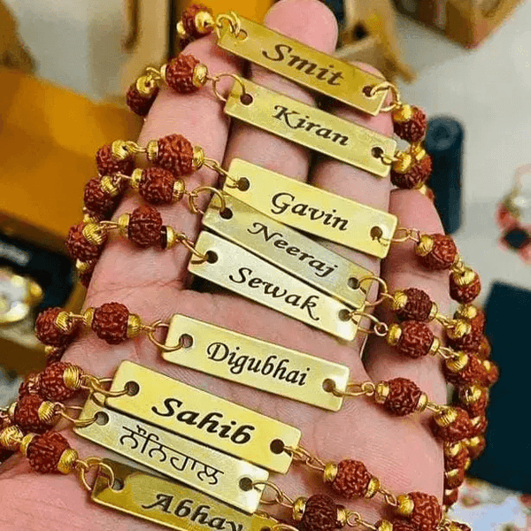 Personalized Rudraksha Name Rakhi – Custom Engraved Rakhi for Brother - IG Store