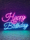 Blue & Pink Happy Birthday Neon with Double Heart