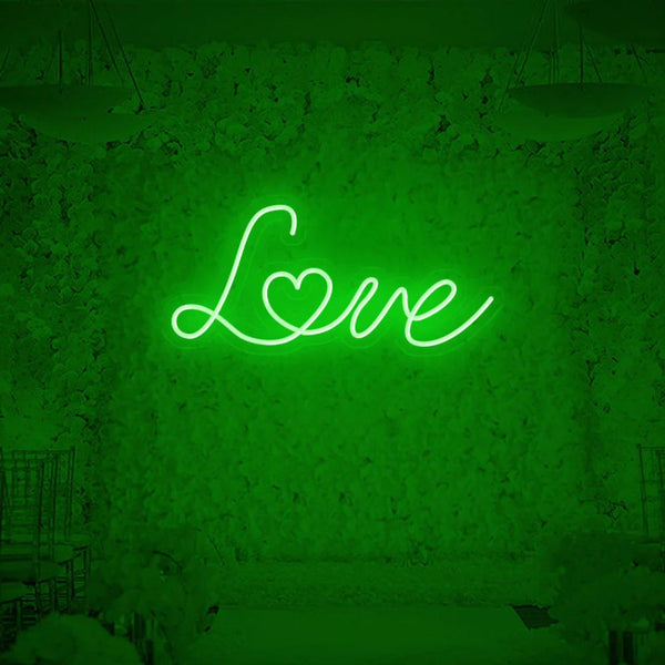 Green love neon sign, perfect for modern room decor