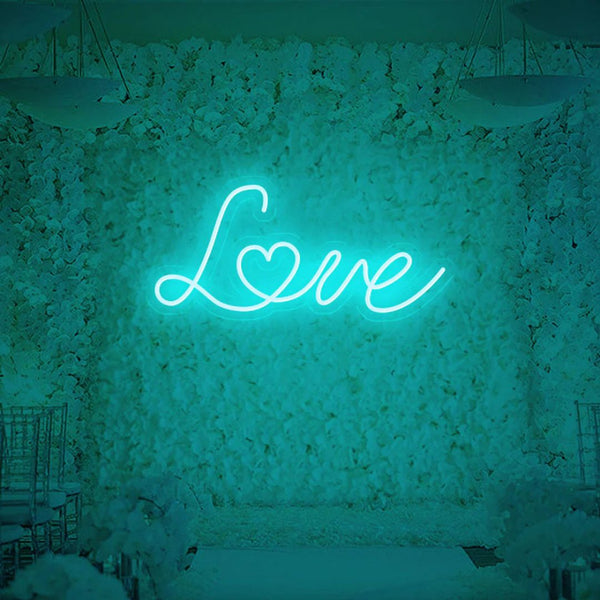 ice blue love neon sign for stylish interior decoration
