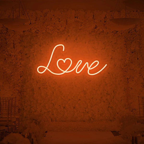 Orange love neon sign for trendy wall decoration