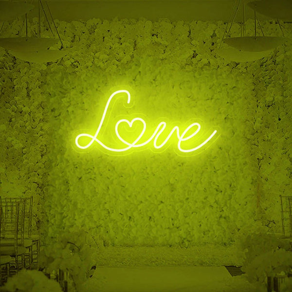 Yellow love neon sign adding warm glow to any space