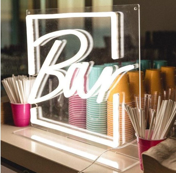 Neon Bar Light on table setup