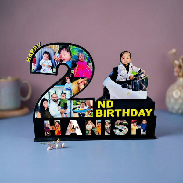 Personalized 2nd birthday number table top photo frame with custom name and baby photos
