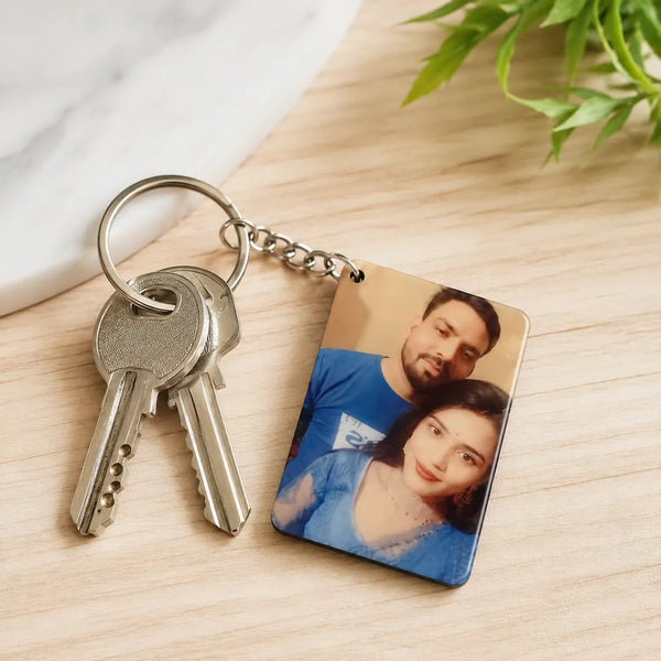 Personalized photo keychain attached with keys