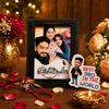 Rakhi Combo 05 festive personalized brother gift with 5x7 table frame, caricature magnet and custom theme wooden Rakhi