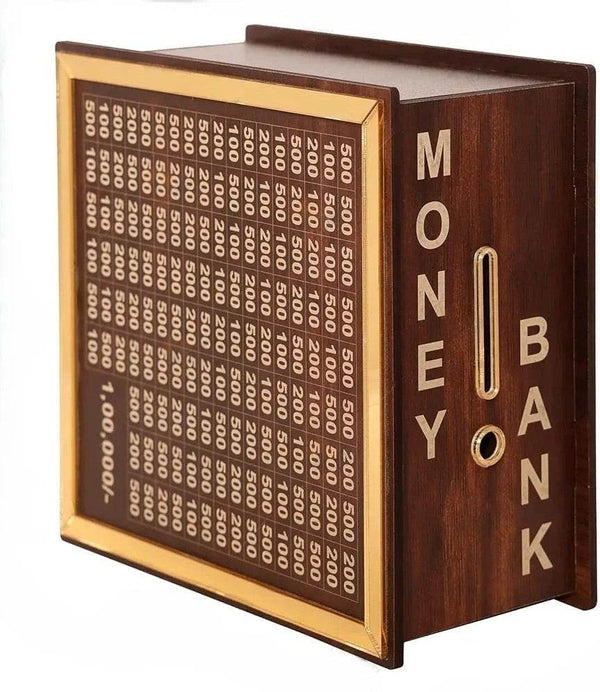 Wooden Money Saving Box for ₹1 Lakh Goal – Piggy Bank for Adults & Kids - IG Store