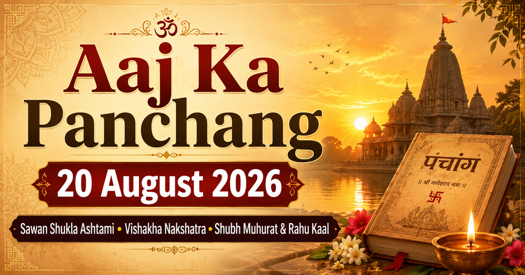 Aaj Ka Panchang 20 August 2026 Sawan Shukla Ashtami Vishakha Nakshatra Shubh Muhurat and Rahu Kaal