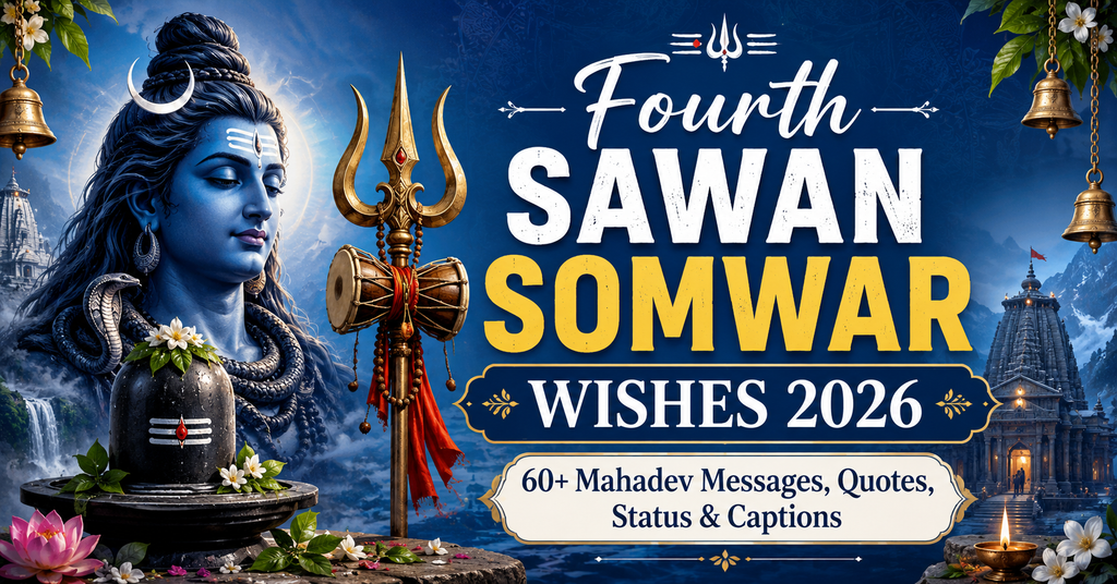 Fourth Sawan Somwar Wishes 2026 Mahadev messages quotes status and captions
