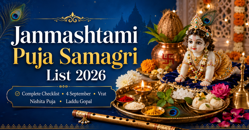 Janmashtami Puja Samagri List 2026 complete checklist for vrat Nishita Puja and Laddu Gopal