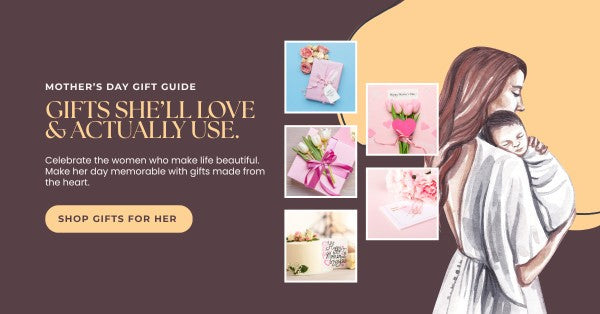 Mother’s Day gift for mom guide banner with gift ideas, flowers, and heartfelt celebration theme