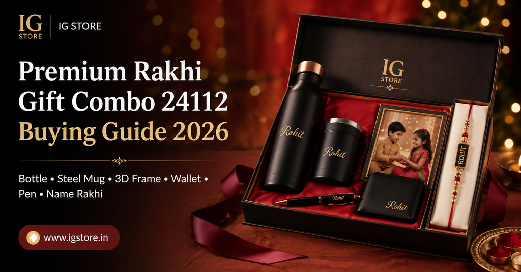 Premium Rakhi Gift Combo 24112 Buying Guide 2026 bottle steel mug 3D frame wallet pen name Rakhi
