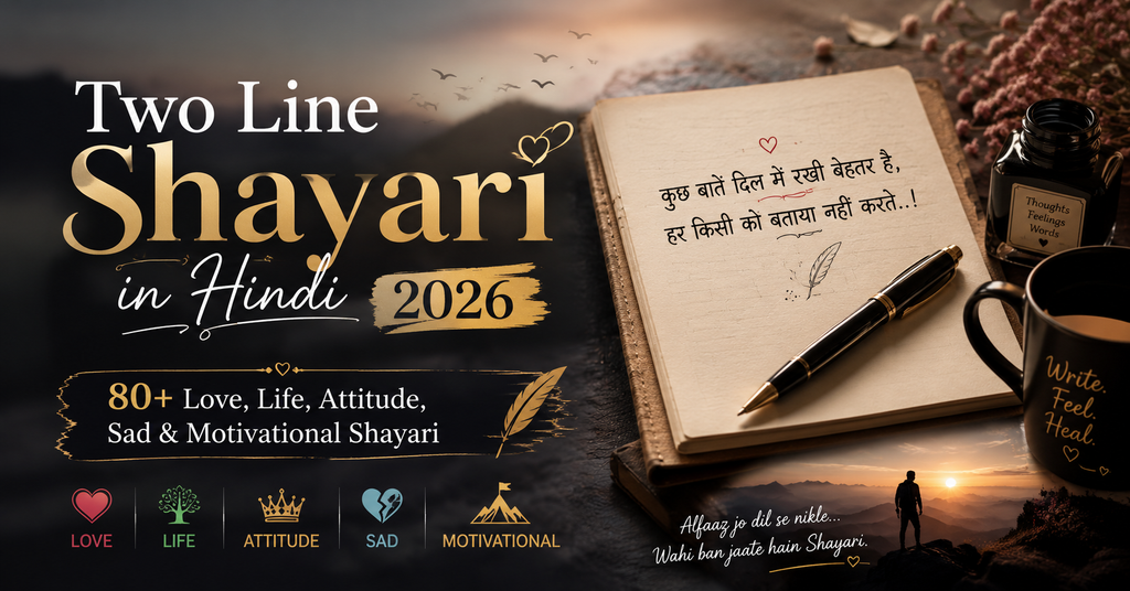Two Line Shayari in Hindi 2026 love life attitude sad and motivational Shayari