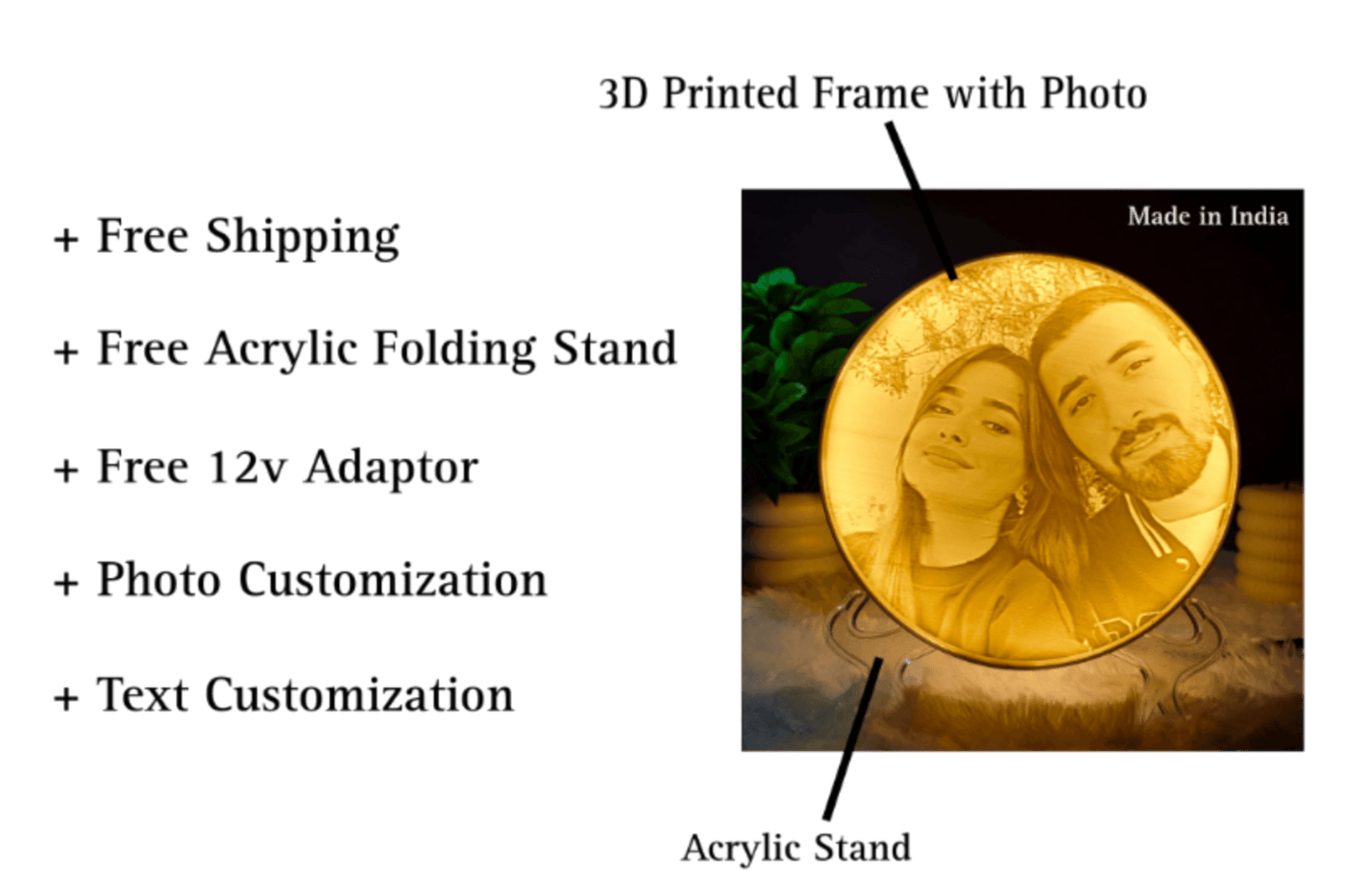 Customized 3D Photo Lamp – Personalized LED Lithophane Night Light Gift for Couples, Anniversary, Birthday - IG Store