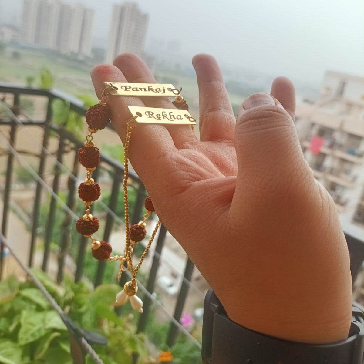 Bhaiya Bhabhi Rudraksha Rakhi Combo – Personalized Name Rakhi Set - IG Store