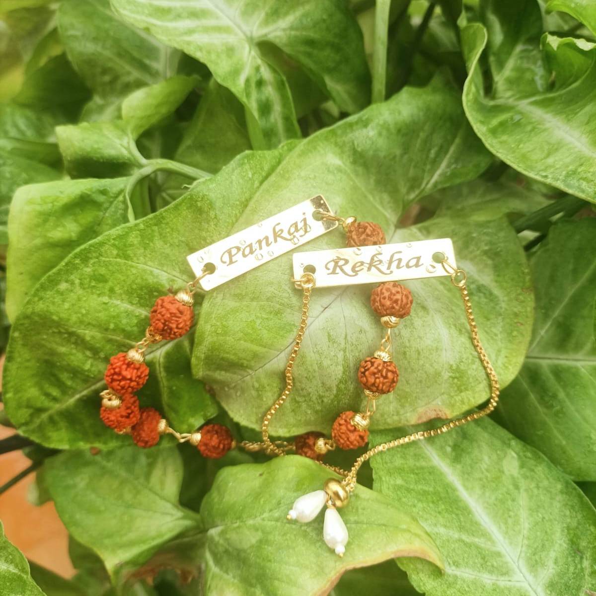 Bhaiya Bhabhi Rudraksha Rakhi Combo – Personalized Name Rakhi Set - IG Store