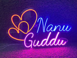 Custom Neon Couple Name Light with Hearts