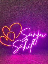 Custom Neon Couple Name Light with Hearts