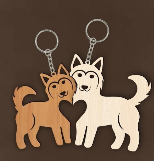 Wooden Wolf Couple Keychain – Wild Love Design for Couples & Animal Lovers