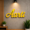 Aarti yellow customized wooden name plate for home wall decor