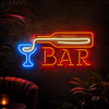 BAR neon sign with bottle and cocktail glass for home bar, pub, cafe and lounge wall decor