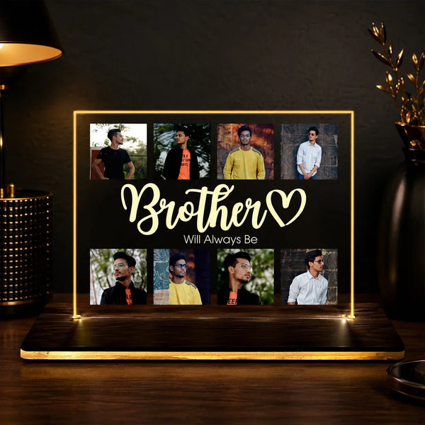 Personalized Brother photo LED table top lamp with warm glow acrylic design