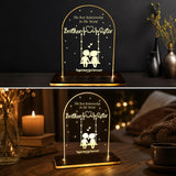 Brother Sister relationship LED acrylic table lamp in cozy bedside decor setup
