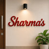Custom Sharma's red wooden name plate for home wall decor