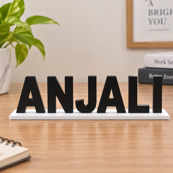 Custom table name plate for office desk in black and white 3D printed design