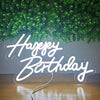 Cool White Happy Birthday Neon (Warm Party Decor)