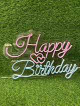Blue & Pink Happy Birthday Neon with Double Heart 2
