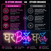 Comparison chart between IG Store Brand neon signs and other brands on a black background.