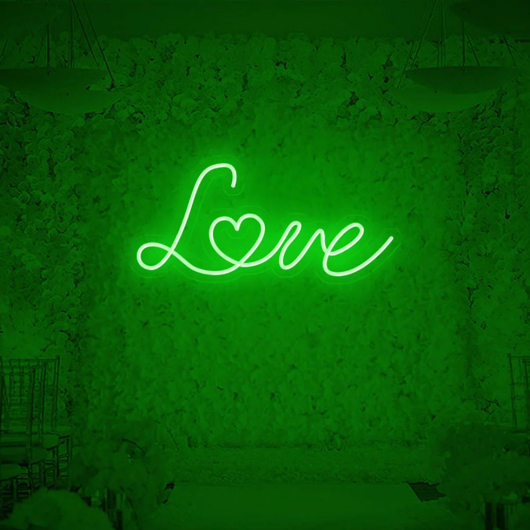 Green love neon sign, perfect for modern room decor