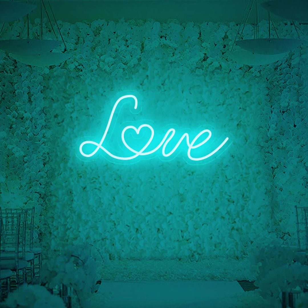 ice blue love neon sign for stylish interior decoration