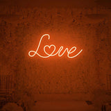 Orange love neon sign for trendy wall decoration