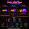 Ghar Bar Neon Sign available size guide showing 12x24, 18x36, and 24x48 inch options.