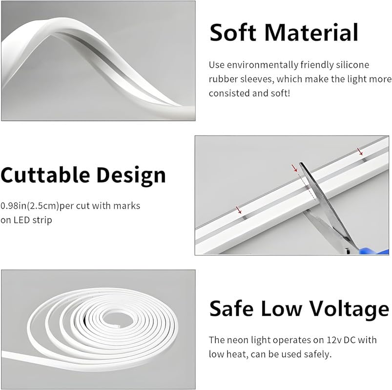 Flexible Neon LED Strip Light | Waterproof DIY Neon Sign Light | 12V Silicone LED Strip for Home & Shop Decoration