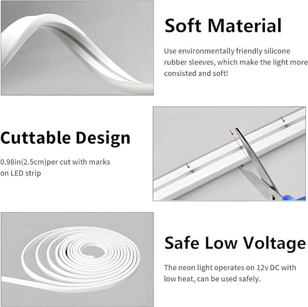 Flexible Neon LED Strip Light | Waterproof DIY Neon Sign Light | 12V Silicone LED Strip for Home & Shop Decoration